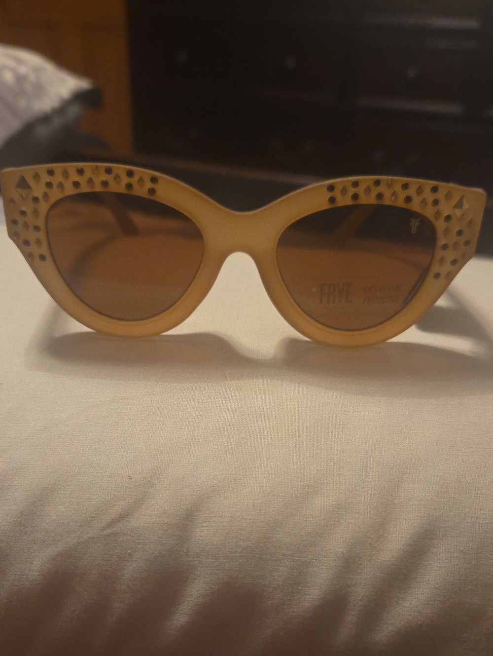 Frye &co Yellow Cat-Eye Sunglasses with Stud Detailing (39)